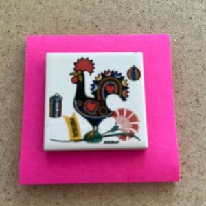 Vintage Multi-colored Mini Magnetic Portuguese Mordecer Painted Rooster Tile